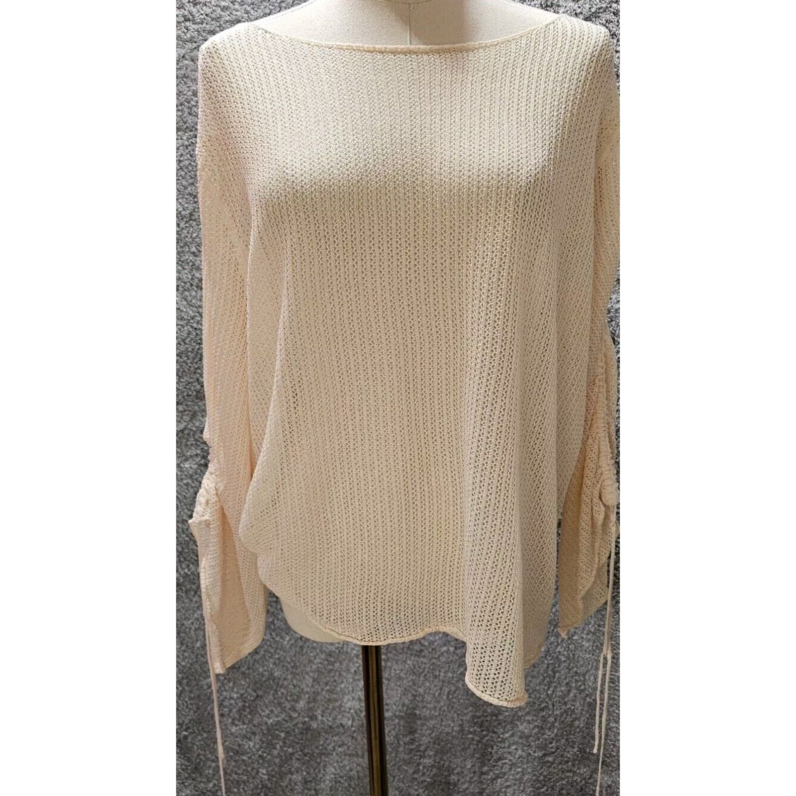 Zara Creamy Open Knit Bell Ruched Sleeves Beach Sweater Oversized Boho Small